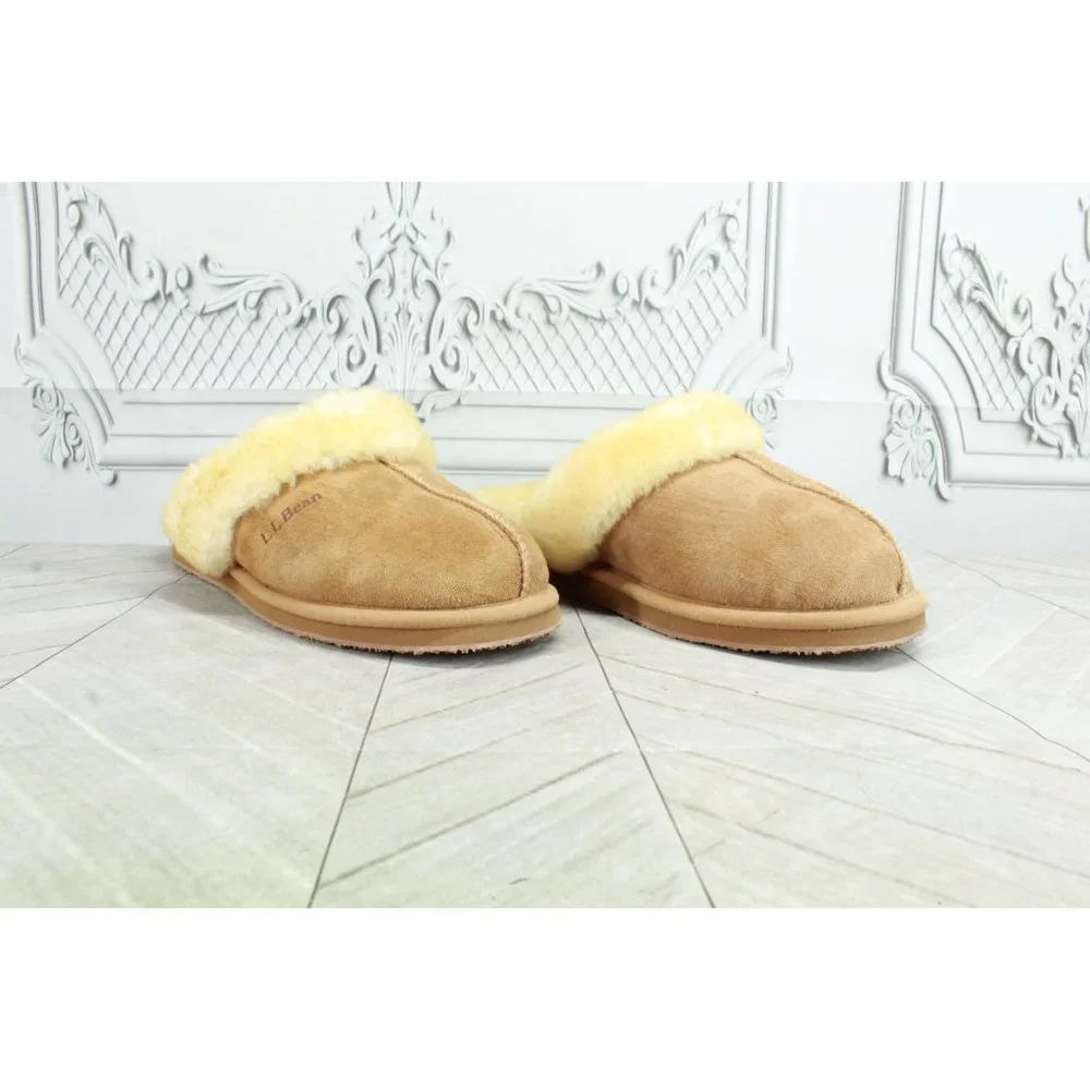 LL Bean Brown Suede Wicked Good Shearling-Lined Slides Slippers Size 9 M - Picture 3 of 9